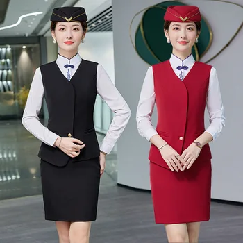 Divatmellény Munkamellény Munkaruhák Professzionális szoknyaruha China Southern Airlines légitársaság stewardess öltöny Nagysebességű vasúti járat A
