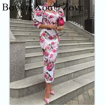 Őszi női virágmintás puffos ujjú bodycon ruha 2023 Femme elegáns kínai stílusú vintage parti köntös hölgy estélyi viselet traf