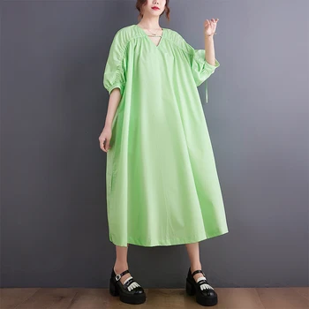2023 Új érkezésű patchwork Korea stílusú puffos ujjú elegáns lány divat nyári ruha irodai hölgy munkaruha női alkalmi ruha