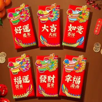Szerencse pénztáska piros boríték 2024 újévi csomag sárkánymintás pénztáskák Üdvözlettel Sok szerencsét HongBao Party ajándékok