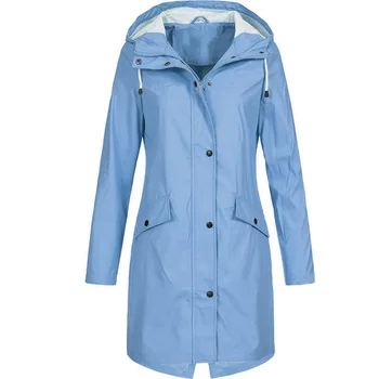 Fashion Solid női árok kültéri széldzseki hosszú ujjú kapucnis esőkabát szélálló esőkabát kabát felsőruházat cipzár gomb