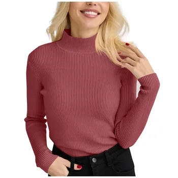 Női divat alkalmi félig magas nyakú alátét egyszínű sokoldalú kötött kerek nyakú pulóver meleg pulóver suéteres