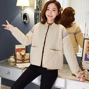 Light vékony pehely pamutkabát női őszi meleg baseball kabát koreai hosszú ujjú alapkabát laza felsőruházat