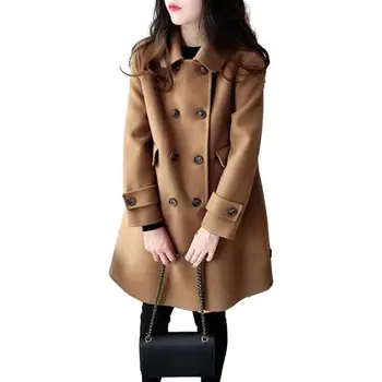 Nők Fall Trench kabát Duplamellű vastag Meleg vintage gyapjúzsebek Lapel gombok Laza Cardigan пальто женское