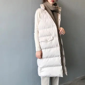 Cotton Vest női téli 2021 álló galléros pamutruha Középhosszúságú divat Slim Solid Color ujjatlan kenyérmellény Dzseki