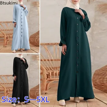 Új 2023-as női muszlim vintage ruha Solid Muslim Women Abaya ing gallér egymellű alkalmi iszlám köntös Szaúd-Arábia Femme