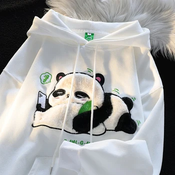 Panda hímzés Koreai divat Street Style női kapucnis pulóverek Sweet Casual Classic Trendy Ladies Hoody őszi téli kapucnis ingek