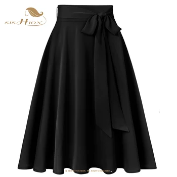 SISHION Rock Damen Midi Length Elegant sifon fekete szoknya SS0025 Magas derekú női alkalmi ruházat Hosszú szoknyák Faldas Mujer