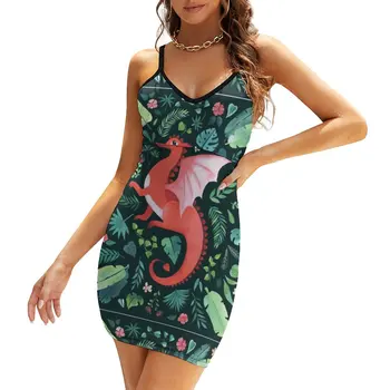 Trópusi sárkány női parittyás ruha Kiváló minőségű egzotikus női ruha humor Grafikus vakáció harisnyatartó ruha