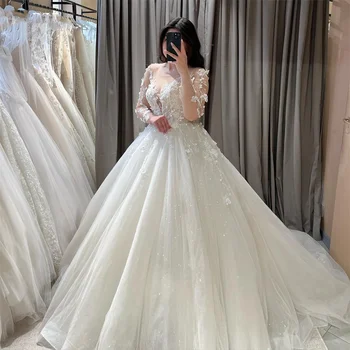Vintage csipke esküvői ruhák A-vonalú hercegnő rátétek Ujjak Menyasszonyi ruhák Kefe Vonat virágok Menyasszonyi ruha Plus méret 2024