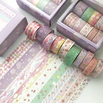 10 db/szett Kawaii rózsaszín világarany Dekoratív ragasztószalag maszkolás Washi szalag Diy scrapbooking matrica címke Japán írószerek