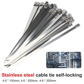 20db rozsdamentes acél kábelkötegelő hossza 150/200/300mm öntömítő kábel cipzáras nyakkendő többcélú fém kipufogófóliás tömítőkendő