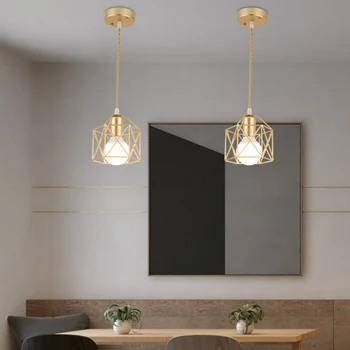 Modern LED medál Világos Vas Arany Fekete minimalista fém ketrec függő lámpa Nappali Étterem Bolt Bár lámpatest dekoráció