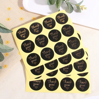 120db / tétel Köszönöm kerek fekete arany kézzel készített pecsétmatrica DIY dekoratív pecsételő matrica ajándékcsomag címke