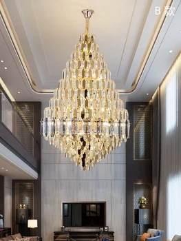 Modern hosszú nagyterem Csillárok világítás Luxus nappali kristály LED függőlámpa Magas mennyezetű lámpatest lépcsőházhoz