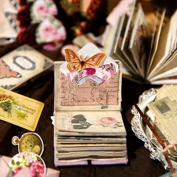 60 lap Emlékek könyve sorozat Vintage Mini pillangó Virág kollázs Deco Írópapír anyag Könyv Kreatív DIY Írószer
