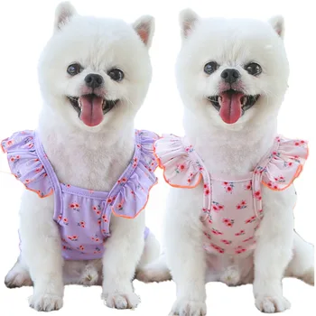 Virágos kutyák ruha Íj Hercegnő ruha Macskák szoknya Tavaszi nyári szakasz Esküvői ruhák Aranyos édes vékony Kis friss koreai stílus