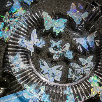 DIY kézművesség Fantasy pillangó matrica Kézzel készített esztétikus jégkristály kollázs matricák Dekoratív fényes holografikus lézermatrica