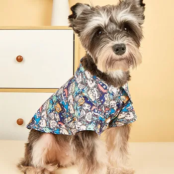 Nyár Új divatirányzat JóképűKisállat ing Forró eladás Kisállat kutya ruhák Kutya ingek rajzfilm nyomtatás színben egyező kis kutya ruhák