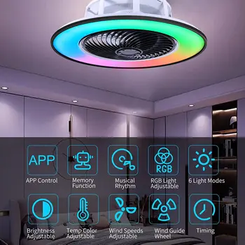 56CM mennyezeti ventilátor LED fény távirányító Csillár tömítő ventilátor 3 szélsebesség lámpa Bluetooth hangszóró otthoni szoba dekorációhoz