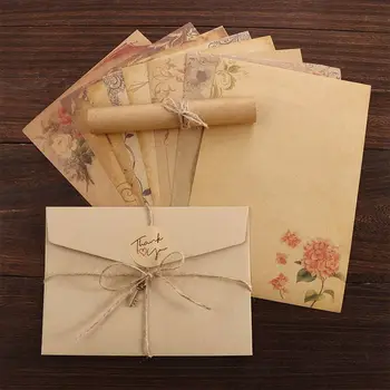 Szerelmes levél Barna Valentin-nap Régi európai stílus kötéllel Levél papír Retro vintage levéltömb boríték írópapír