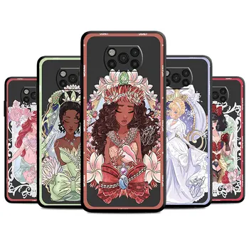Hófehérke hercegnő virágok Telefon fekete tok Xiaomi Poco F5 X5Pro C40 X3 NFC F4 X5 X4 GT F3 C55 F1 M3 Luxus szilikon tok
