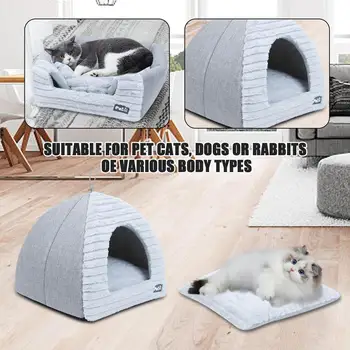 Téli kisállat ház 2 az 1-ben puha kisállat szőnyeg meleg és kényelmes kisállat ház macskák alom puha kutyaágy gyapjú alom kutya kosár szőnyeg ősz