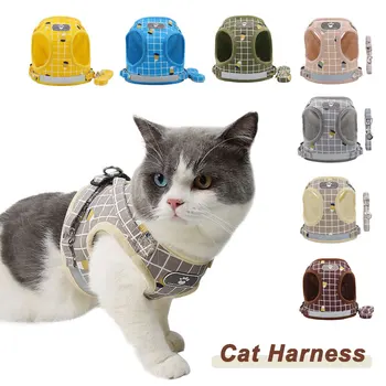 Fényvisszaverő macskahámok Lélegző macska kiegészítők Állítható rácsos kisállat nyakörv cica számára Aranyos nylon hálós macska mellény póráz készlet