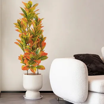 120cm Mesterséges ficus fa Hamis cserje Real Touch Megszórjuk az arany banyan leveleket Műanyag növények Őszi levelek otthoni parti dekorációhoz