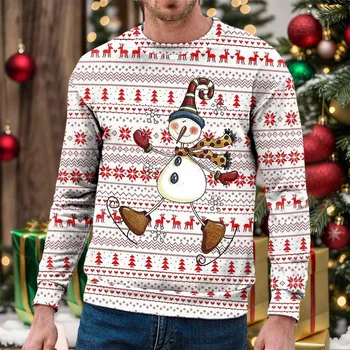 Karácsonyi kapucnis pulóverek pulóver Férfi ruházat Hóember karácsonyfa Túlméretezett pulóverek férfiaknak Party Aranyos vicces pulóver felső