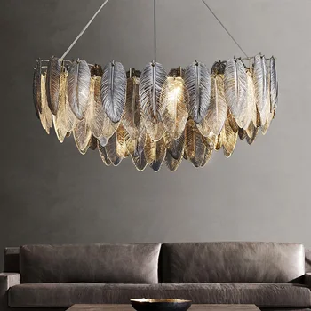  Függőlámpák Modern stílusú lámpák füstszürke Luxus tollüveg kerek függő Felfüggesztett otthoni világítótest a nappalihoz