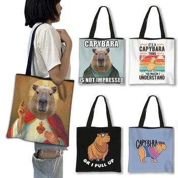 Aranyos állat Capybara nyomtatás Kézitáska női táskák Divat utazási hölgy válltáska újrafelhasználható alkalmi bevásárlótáskák ajándék