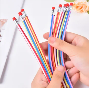 10db/lot kreatív Kawaii aranyos ívelt toll színes csíkos puha ceruza játék írószerek írószerek Ajándékok rajzkészlet