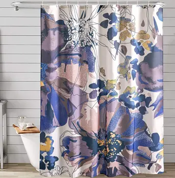 Boho virágos zuhanyfüggöny Khaki/Taupe/Brown, modern vintage absztrakt művészet virágok levelek szövet fürdőszoba függönyök fürdő képernyő