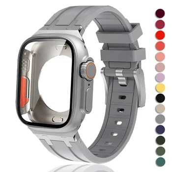 Teljes fedésű tok + szíj Apple Watch szíjhoz 8 7 6 SE 5 4 4 45mm 44mm megjelenésnövelő ultra 49 mm-es védőfólia gumiszalag