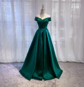 A-Line zöld vállon kívüli redő padló hossza Sweetheart Satin báli ruha Hivatalos alkalom partiruhák nőknek 2023