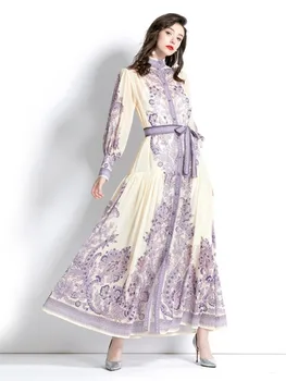 2023 Női ruhák Palace Vintage sifon ruha Híresség tavaszi őszi ruhák karcsú egymellű elegáns hosszú vestidos 