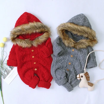 Őszi téli gyermek overallok baba kapucnis kötött jumpsuit újszülött kisfiúk lányok romperek baba tavaszi csecsemőruhákhoz