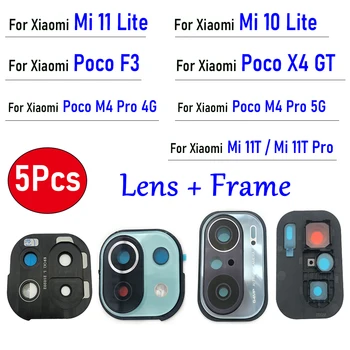 5Db, 100% eredeti ház Hátsó kamera Üveglencse fedőkerettartóval Xiaomi Mi 11 10 Lite Poco F3 X4 GT M4 Pro 4G készülékhez