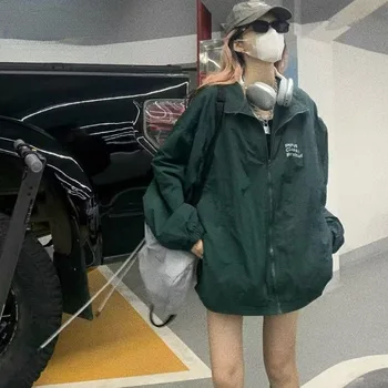 Deeptown Japán Y2K Dzseki Nők Túlméretes Harajuku Streetwear Széldzseki Zöld Tréningdzsekik Őszi Téli Koreai Divat