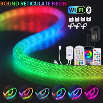 WS2811 360 fokos kerek hálós LED neonszalag címezhető WiFi Bluetooth Smart RGBIC rugalmas szilícium fényszalag vízálló