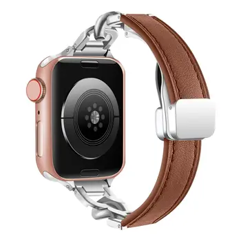 Fashion fém láncbőr mágneses óraszíj Apple Watch 9 8 7 6 5 luxus vékony karkötő csuklópánt iWatch Ultra