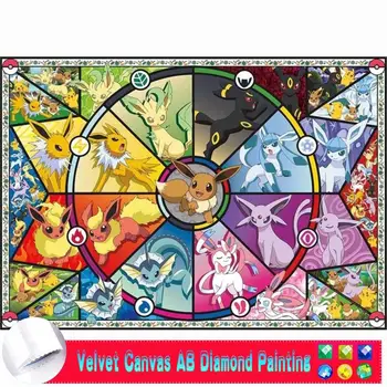 AB bársony vászon gyémánt festmény Pokemon anime Crystal Art keresztszemes készlet mozaik rajzfilm strassz hímzés lakberendezés