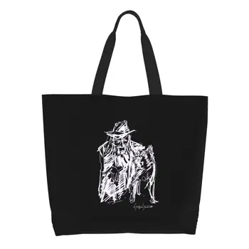 Újrafelhasználható Yohji Yamamoto firka portré bevásárlótáska női vállvászon táska tartós élelmiszerboltok vásárlói táskák