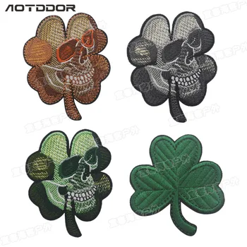 Skull Lrish Lucky Four Leaf Clover Patch Funny Tactical Patches Military Patches Motorbike Badges hímzés Hook & Loop