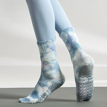 Jóga zokni női nyakkendőfesték pamut szilikon csúszásmentes Kiváló minőségű pilates Grip Crew zokni