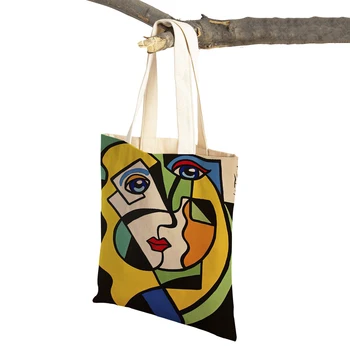 Picasso Absztrakt művészet Anime női bevásárlótáskák Kétoldalas Eco alkalmi vászon váll kézitáska Vintage vásárlói táska