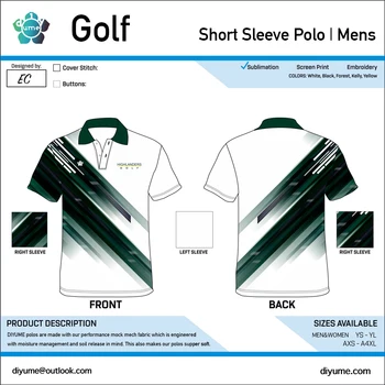 Testreszabott férfiak Nők Gyerek Golf Rövid ujjú PÓLÓINGEK Szublimált művészet Nyomtatott sportruhák Kényelmes lélegző nagykereskedelmi póló