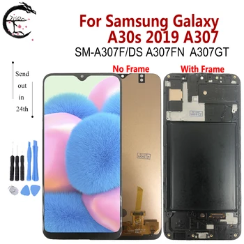 TFT LCD kerettel Samsung Galaxy A30s A307 kijelzőhöz SM-A307F / DS A307FN A307GT képernyő érintőképernyős digitalizáló szerelvény cseréje