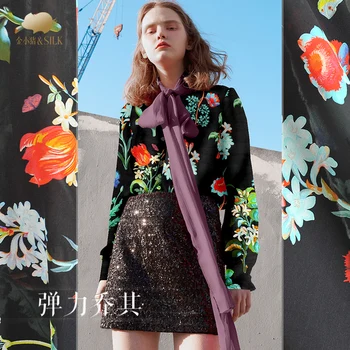 Eperfa selyem sztreccs georgette szövet Kínai stílusú új mintás ruha ruházat enyhén drapériázott DIY varrni nagykereskedelmi ruhát méterenként
